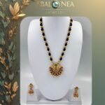 Black and Gold Beads Long Haram with Jumka