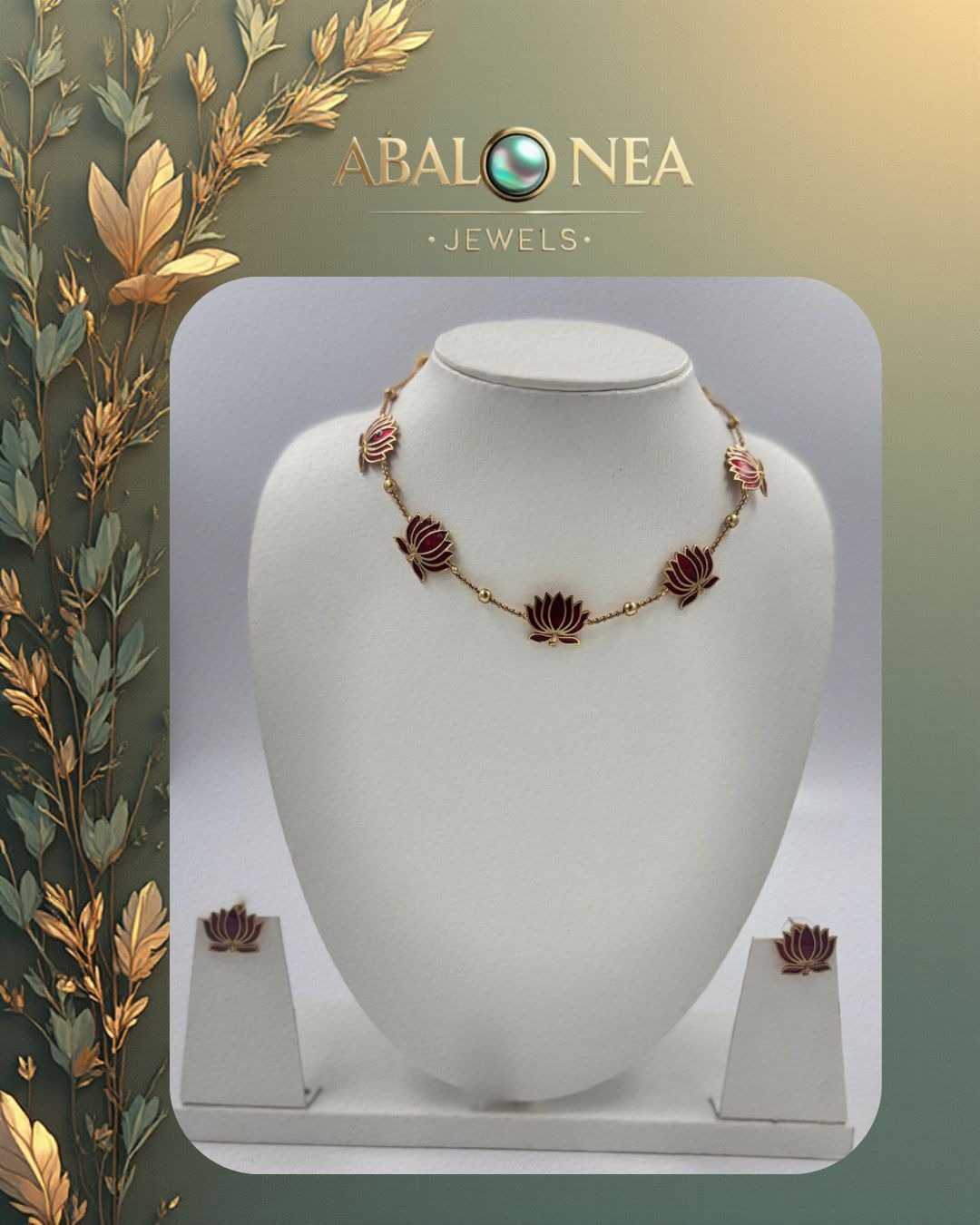 Elegant Red Lotus Necklace Set